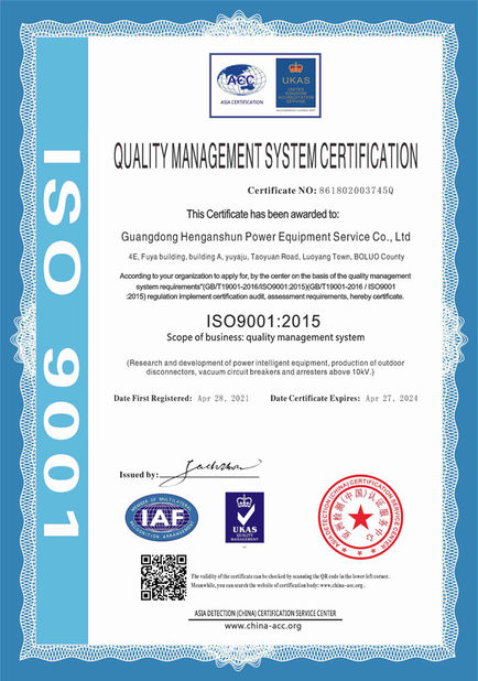China GuangDong Heng AnShun Electrical Power Equipment Service Co., Ltd. certificaciones